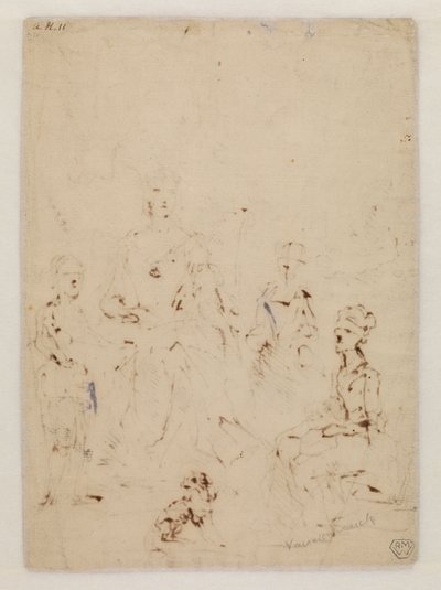 家族の肖像画グループのスケッチ、Verso、 作： John Vanderbank