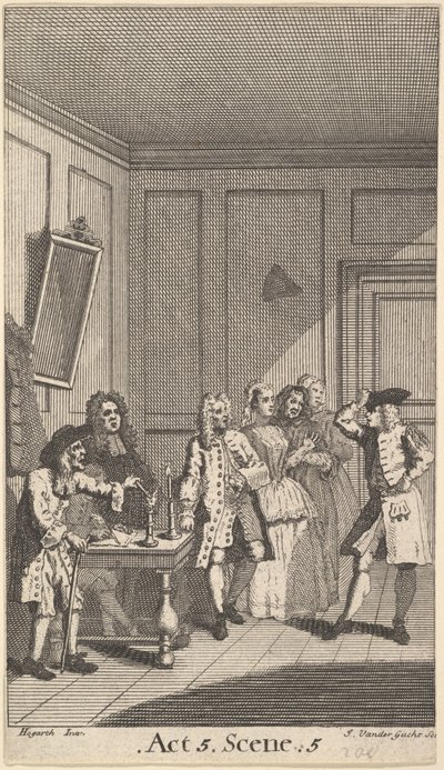 モリエールの「けちな人」の口絵、1732 年。 作： John Vandergucht