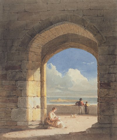 ノーサンバーランド州ホーリー島のアーチ、1809年（グラファイトおよび紙にトイレ） 作： John Varley