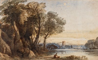 カプリッチョの風景、1830年頃（紙にアラビア語のガムがあるトイレ） 作： John Varley