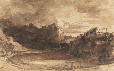 崖と城のあるロマンチックな風景 作： John Varley