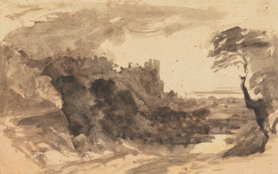 右側に城と木があるロマンチックな風景 作： John Varley