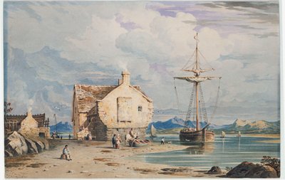 1826年北ウェールズのハーレック近くから遠くにスノードンとテグウィンフェリー 作： John Varley