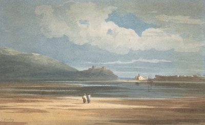 Traeth Mawr の対岸にある Harlech 城、1800～1842 年。 作： John Varley I