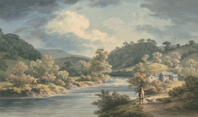 ポウィスの王女の宮殿があるマイフォッドの谷の漁師 作： John Warwick Smith