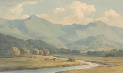 Carnedd Llewelyn と Carnedd David、カーナーヴォンシャー、オグウェン川の向こうに見える 作： John Warwick Smith