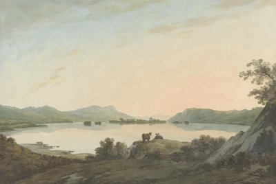 ベルアイルとカルガースからのウィンデミア湖（紙の上のグラファイト上の水彩画） 作： John Warwick Smith