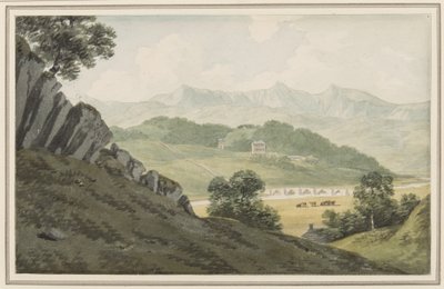 1790年7月16日、Hengwrtを越えてMerionethshireのCader Idrisに向かっている、Mawに架かるLlanelltyd橋、バーマスとドルゲラウの間の道路。 作： John Warwick Smith
