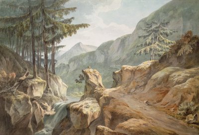 マウントスピルゲン、スイスとイタリアの国境、1781年（紙にトイレ） 作： John Warwick Smith