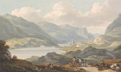 ランベリスの湖 - カーナーヴォンからランベリス、カーナーヴォンシャーに向かう道から 作： John Warwick Smith