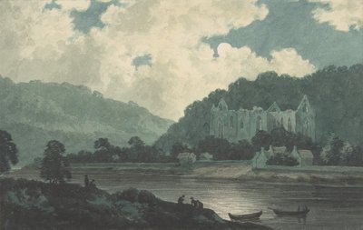月明かりに照らされたティンターン・アビー、1789年頃。 作： John Warwick Smith