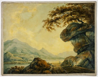 湖畔の道端で料理する旅人たち 作： John Warwick Smith