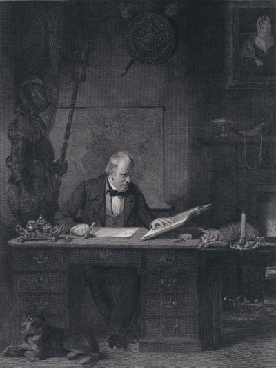 サー・ウォルター・スコット、書斎にて（彫刻 作： John Watson Gordon