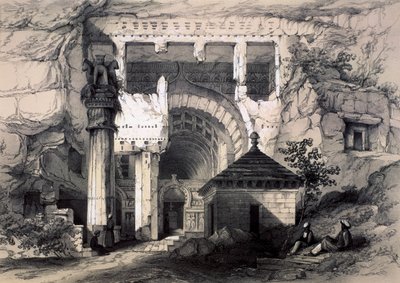 カルリ、チャイティヤ大洞窟の入り口、1845 年。 作： John Weale
