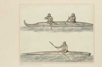 30：キャプテンクックスの最後の航海を描いた一連の水彩画からのウーナラシュカのカヌー、c.1773-84（紙のトイレ） 作： John Webber
