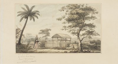 45: キャプテン・クックの最後の航海を描いた一連の水彩画から「墓の眺め」、1773-84年頃（紙に水彩画 作： John Webber