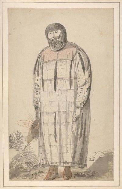 ジョン・ウェバーのスケッチブックに描かれた「A native male of North America（北アメリカの原住民の男性）」と題されたドローイング。 作： John Webber
