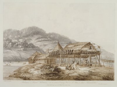 セントピーターアンドポールでの魚の乾燥方法を使用したバラガンまたは夏の生息地1792 作： John Webber