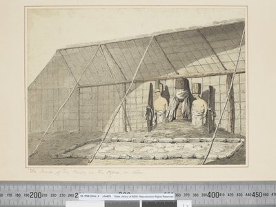 F.18 アトーイのモライにある家の内部 1773-84年頃（水彩画 作： John Webber