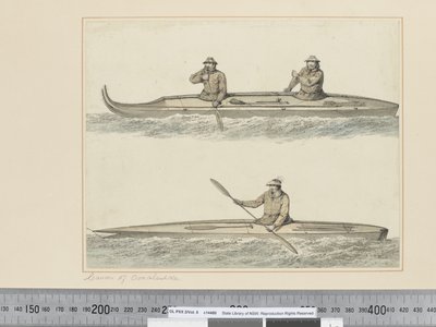 F.30 プリンス・ウィリアムズ・サウンドのオナラシュカのカヌー（1773-84年頃）（水彩画 作： John Webber