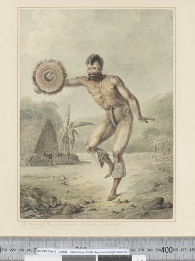 F.36 《サンドイッチ諸島の男、踊る》 1773-84年頃 （水彩画 作： John Webber