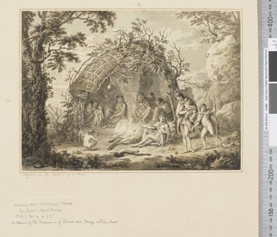 F.43 小屋の中の原住民たち 1783-84年頃 （水彩画 作： John Webber