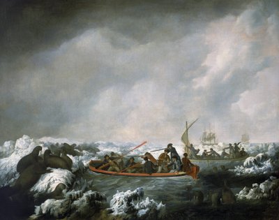 ジェームス・クックの第3次探検（1776年～1780年）から帰還した画家を記念した、セイウチの狩りに出かけたHMS「レゾリューション」乗組員（1728年～1779年） 作： John Webber
