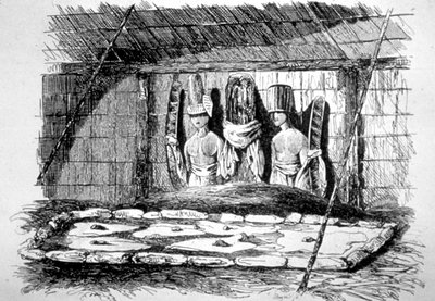 18世紀のタヒチの葬儀小屋の内部 作： John Webber