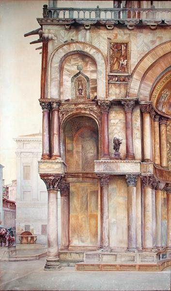 ヴェネツィアのサンマルコ寺院のファサードの隅、1870年（紙にトイレ） 作： John Wharlton Bunney