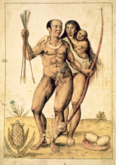 ネイティブ・アメリカンの家族」 1585-87年頃 （水彩・紙 作： John White