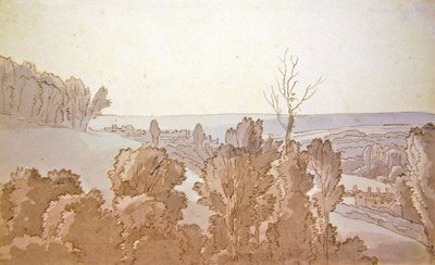 A View at Bridewell（紙にペンとインク、青とグレーのウォッシュを使用） 作： John White Abbott