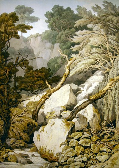 Chudleigh, Devon (紙に鉛筆の上にペンとグレーインクと水彩) 作： John White Abbott