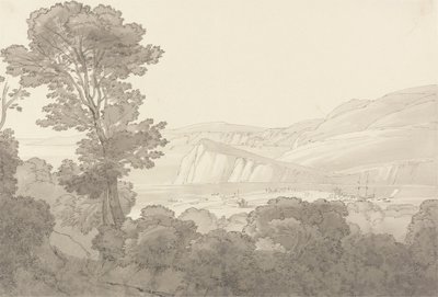デボン州テインマスの川と丘を見下ろす森からの眺め 作： John White Abbott