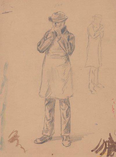 彼自身と E. A. Abbey の似顔絵 (直訳)。 立っている男の 2 つの習作 (裏面) 作： John White Alexander