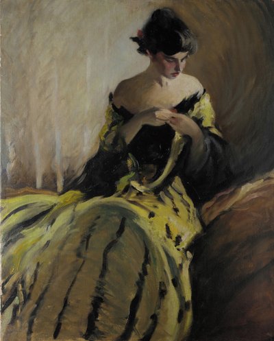 ブラックアンドグリーンオイルスケッチで学ぶ。 1906。 作： John White Alexander