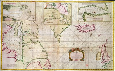 ハドソン湾と南海の間の北西航路の可能性を示す海と海峡の図 作： John Wigate