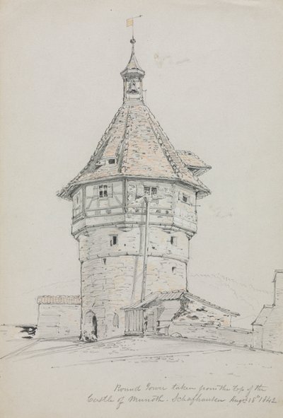 ラウンドタワー、ムノト城、スイス、シャフハウゼン、1842年。 作： John William Casilear