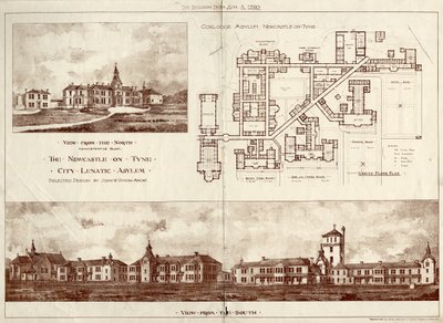 ニューカッスル・アポン・タイン・ルナティック・アサイラム、コックスロッジ、c.1829（フォトリソ） 作： John William Dyson
