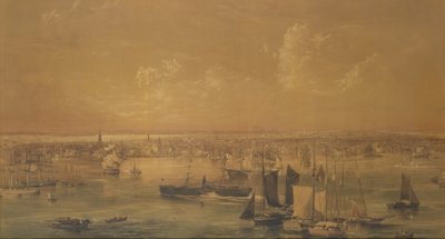 イーストリバーのニューヨーク、1852年（ウォッシュ、ガッシュ、グラファイト） 作： John William Hill