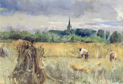ハーベストフィールド、ストラトフォードアポンエイボン（キャンバスに油彩） 作： John William Inchbold