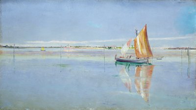 ラグーン、ヴェネツィア（帆布に油彩） 作： John William Inchbold