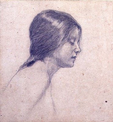 エコーとナルキッソス」の習作（紙に鉛筆） 作： John William Waterhouse