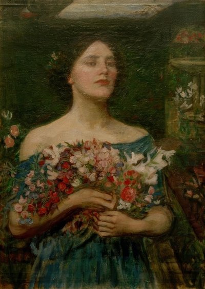 メイがいる間にバラのつぼみを集める 作： John William Waterhouse