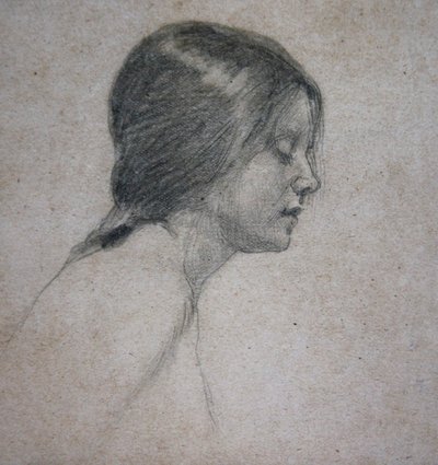 少女の頭」1880年頃（紙に鉛筆） 作： John William Waterhouse