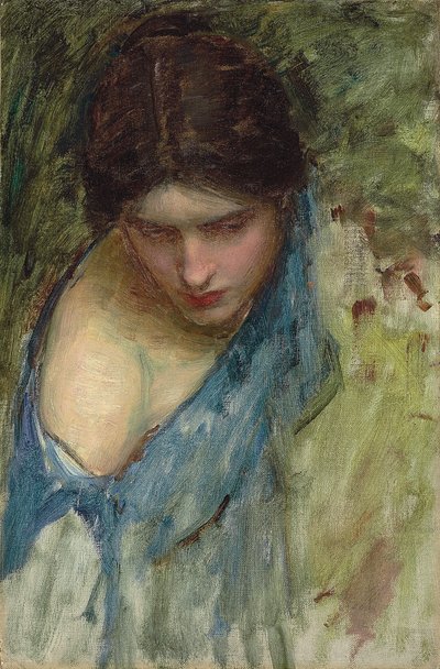 オルフェウスの頭を見つけるニンフ：左側のニンフのスケッチ 作： John William Waterhouse