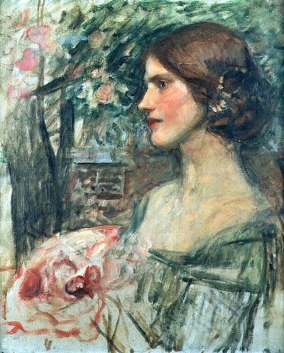 緑のドレスを着た女性の肖像」または「ブーケ」 1908年頃（油彩・キャンバス 作： John William Waterhouse