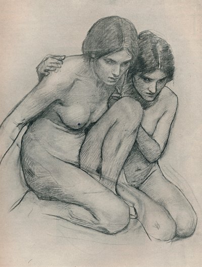 オルフェウスの頭を見つけたニンフのための研究、c1899 作： John William Waterhouse