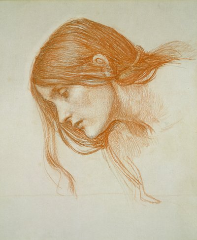 少女の頭の研究（紙に赤いチョーク） 作： John William Waterhouse
