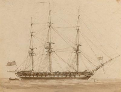 彼女の錨に乗っているイギリスのフリゲート艦 作： John Wilson Carmichael