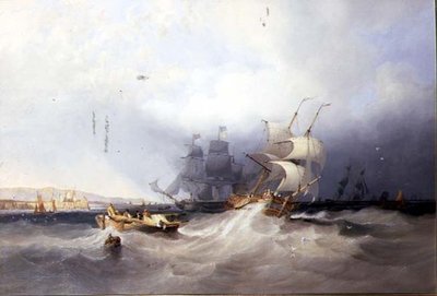 東海岸の港に停泊中のオランダのブリッグとその他の船舶 作： John Wilson Carmichael